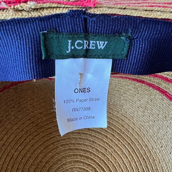 J. Crew Floppy Wide Brim Red Striped Straw Sun Beach Hat - Picture 7 of 7
